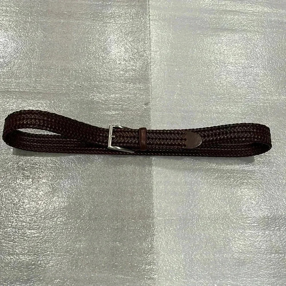 [Max45”] Unisex Brown Woven  Leather 1” Belt